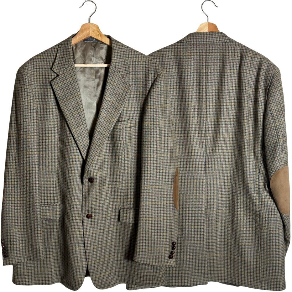 Austin Reed Wool Houndstooth Sport Coat Dinner Jacket Blazer Men's Size 44L Tan